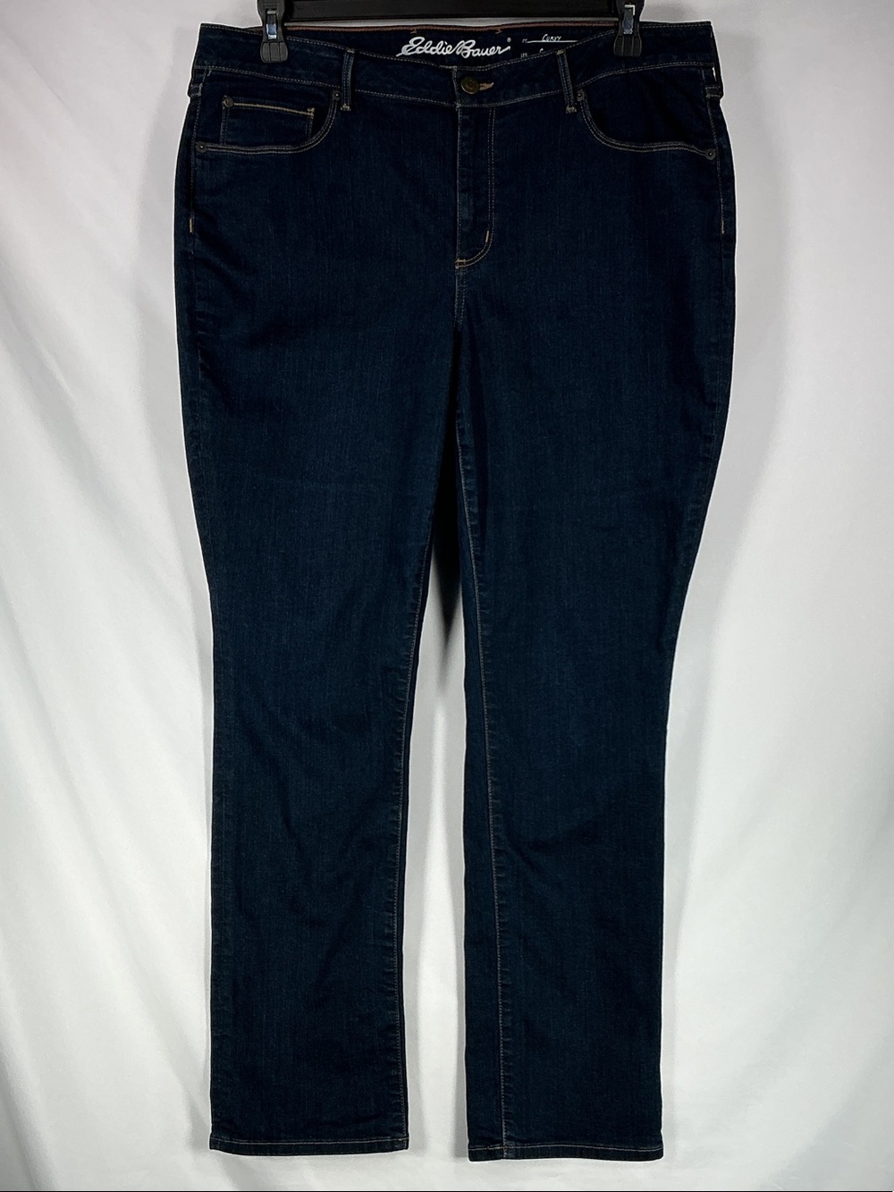 Eddie Bauer Women Classic Straight Leg Jeans Dark Indigo Blue High Rise Size 18